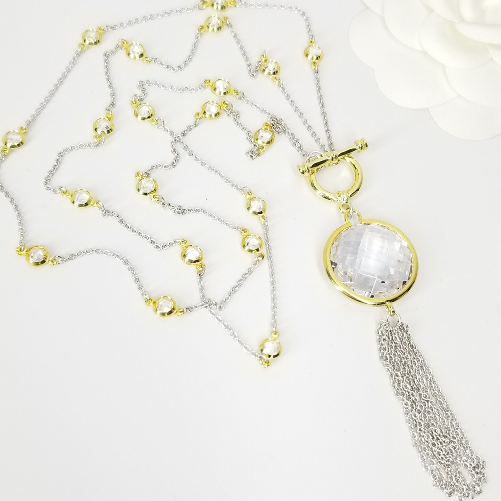 2 Ways Tassel CZ by the Yard Necklace NWT - Picture 2 of 12